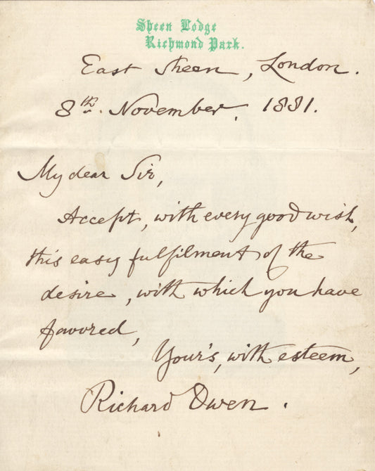 Letter From Richard Owen