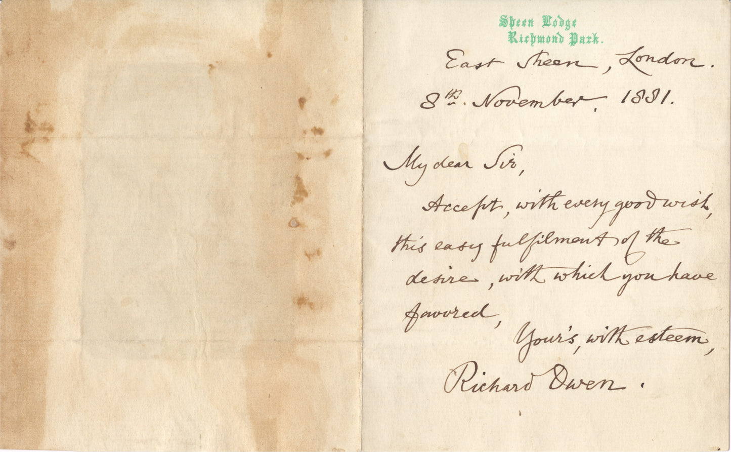 Letter From Richard Owen