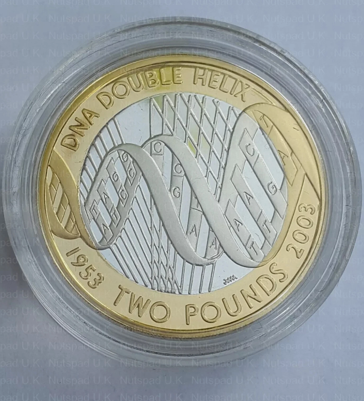 2003 British £2 DNA Double Helix Coin Royal Mint Case Signed James Watson + Sketch