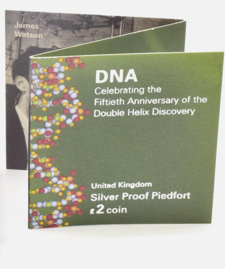 2003 British £2 DNA Double Helix Coin Royal Mint Case Signed James Watson + Sketch