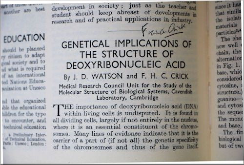 Francis Crick Twice-Signed Copy of ''Nature'' from 1953, the First Offprint of His Articles Announcing the Discovery of DNA