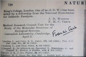 Francis Crick Twice-Signed Copy of ''Nature'' from 1953, the First Offprint of His Articles Announcing the Discovery of DNA