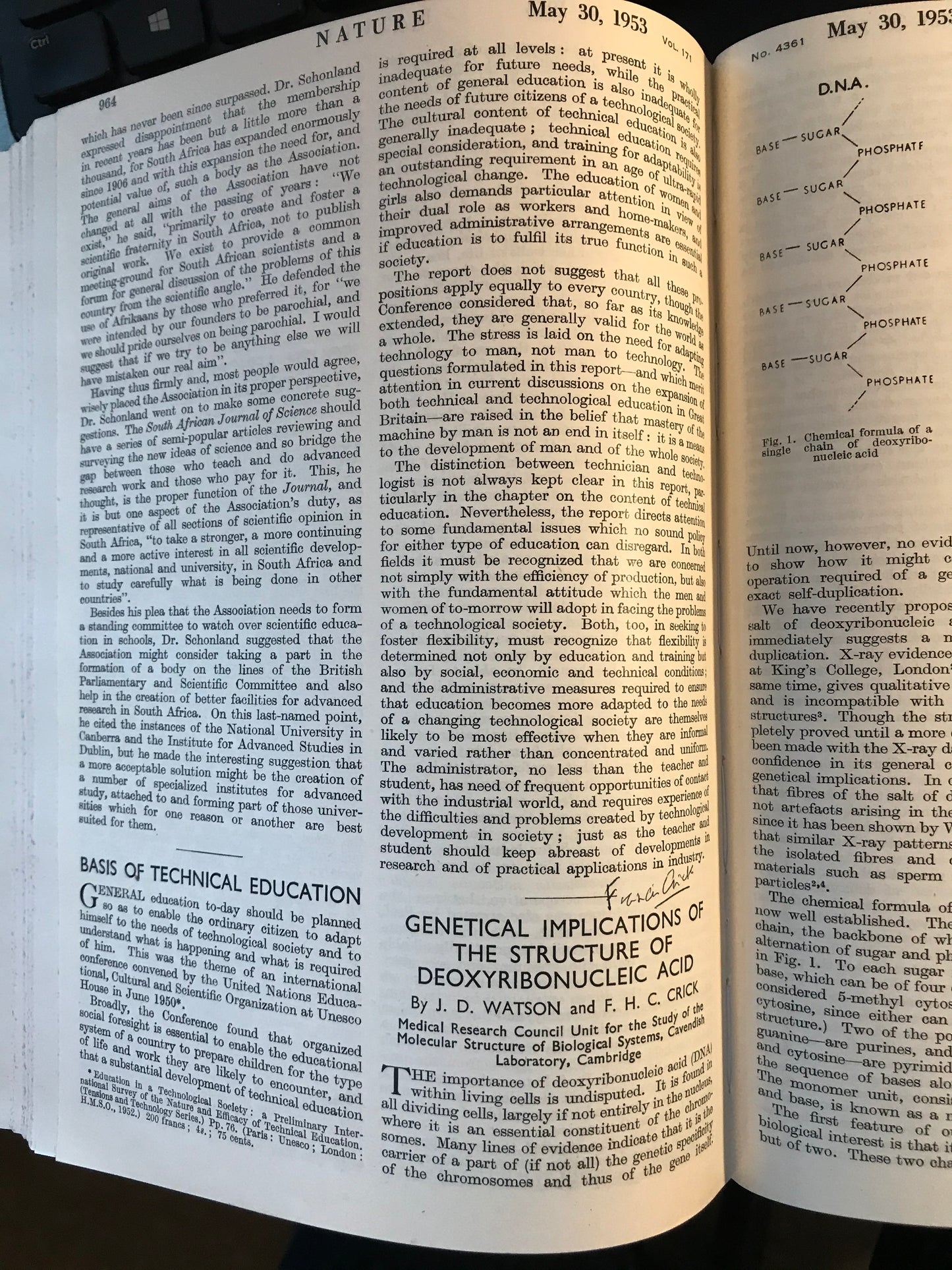 Francis Crick Twice-Signed Copy of ''Nature'' from 1953, the First Offprint of His Articles Announcing the Discovery of DNA