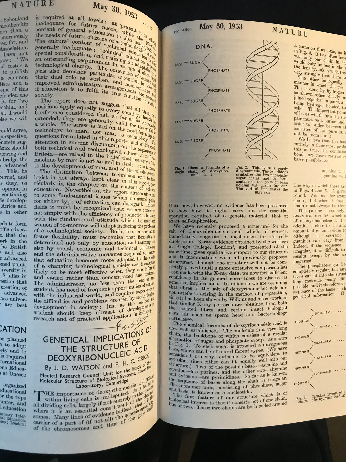 Francis Crick Twice-Signed Copy of ''Nature'' from 1953, the First Offprint of His Articles Announcing the Discovery of DNA