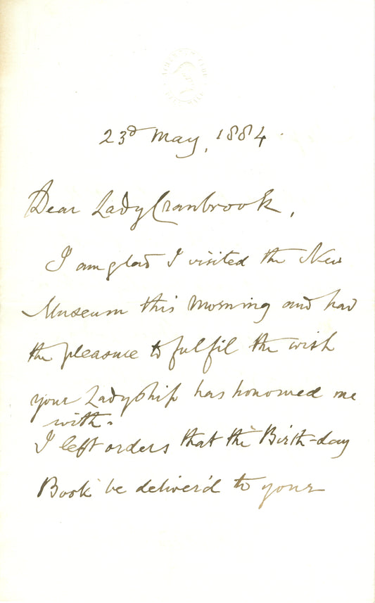 Richard Owen Letter to Lady Cranbrook