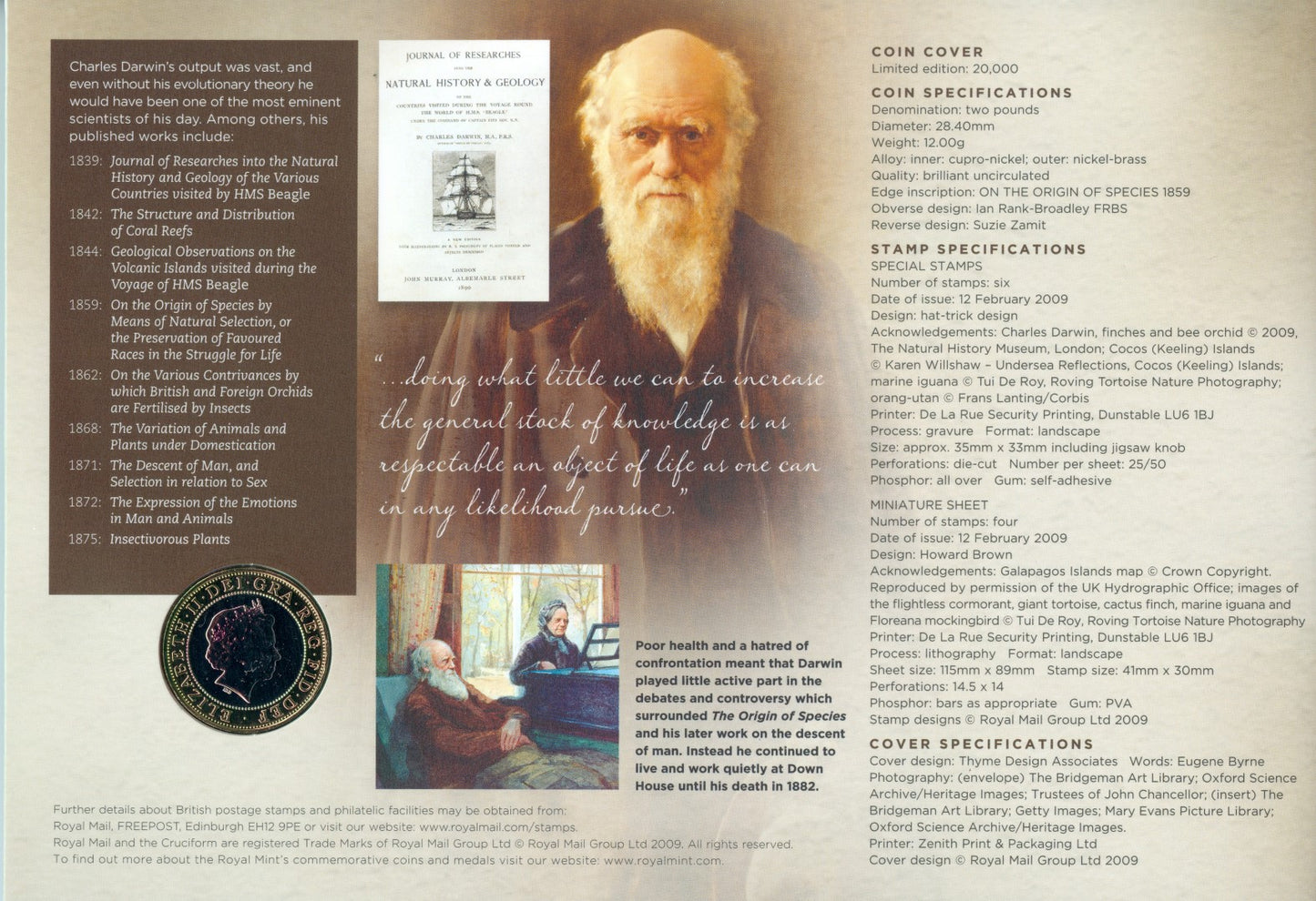 2009 Royal Mint £2 Coin Cover PNC "Charles Darwin"