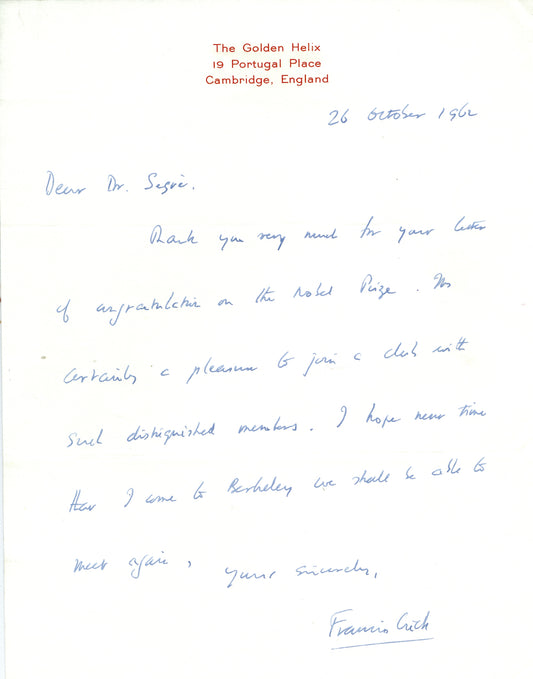 Francis Crick Letter