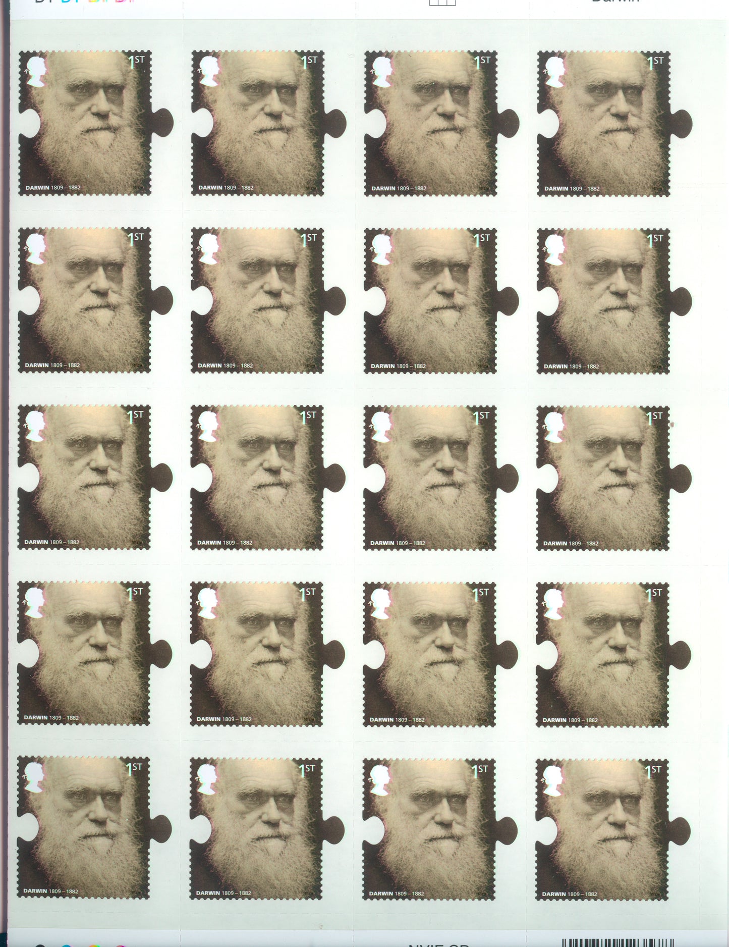 Sheet of Charles Darwin 1st Class UK  Stamps