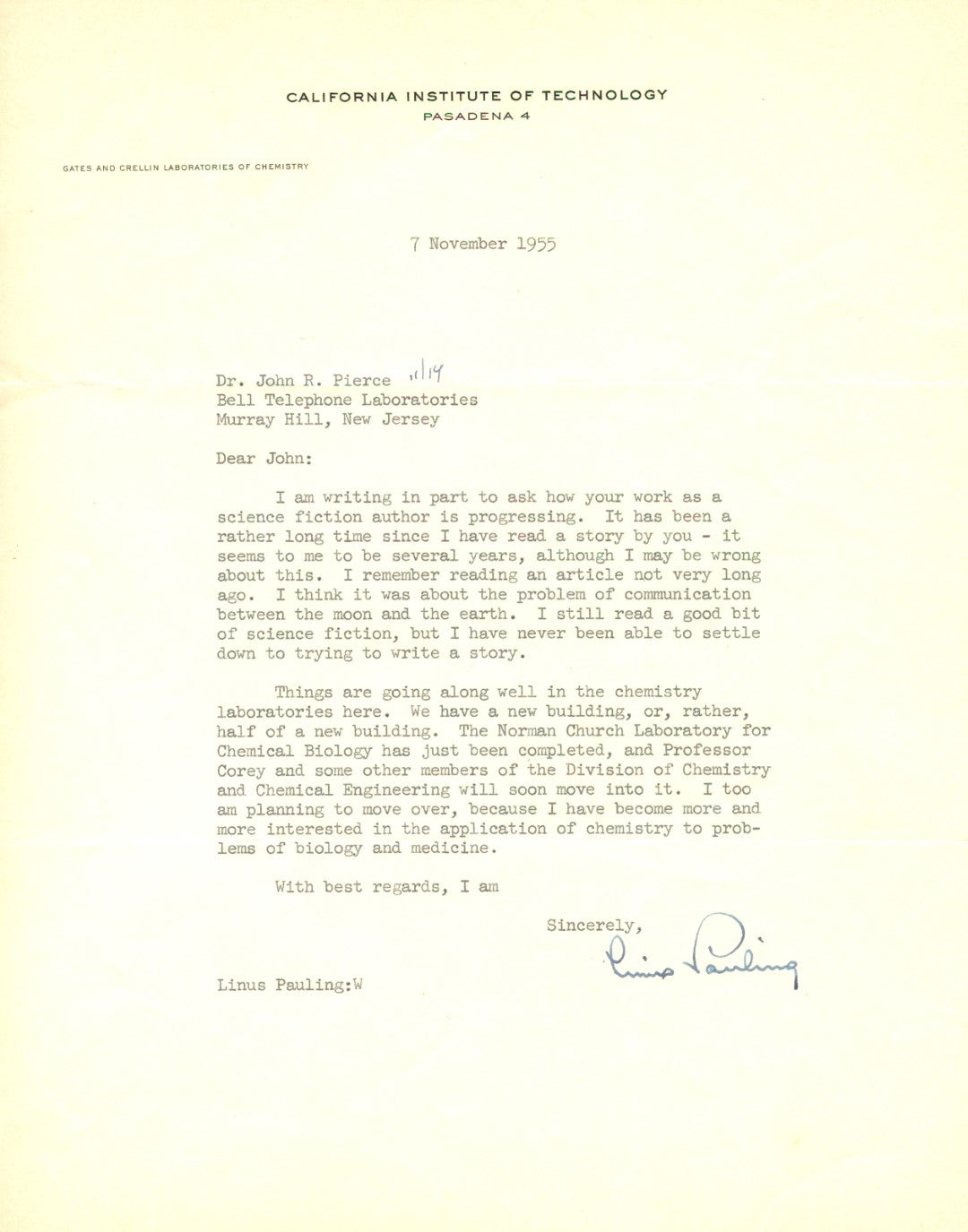 Linus Pauling Letter