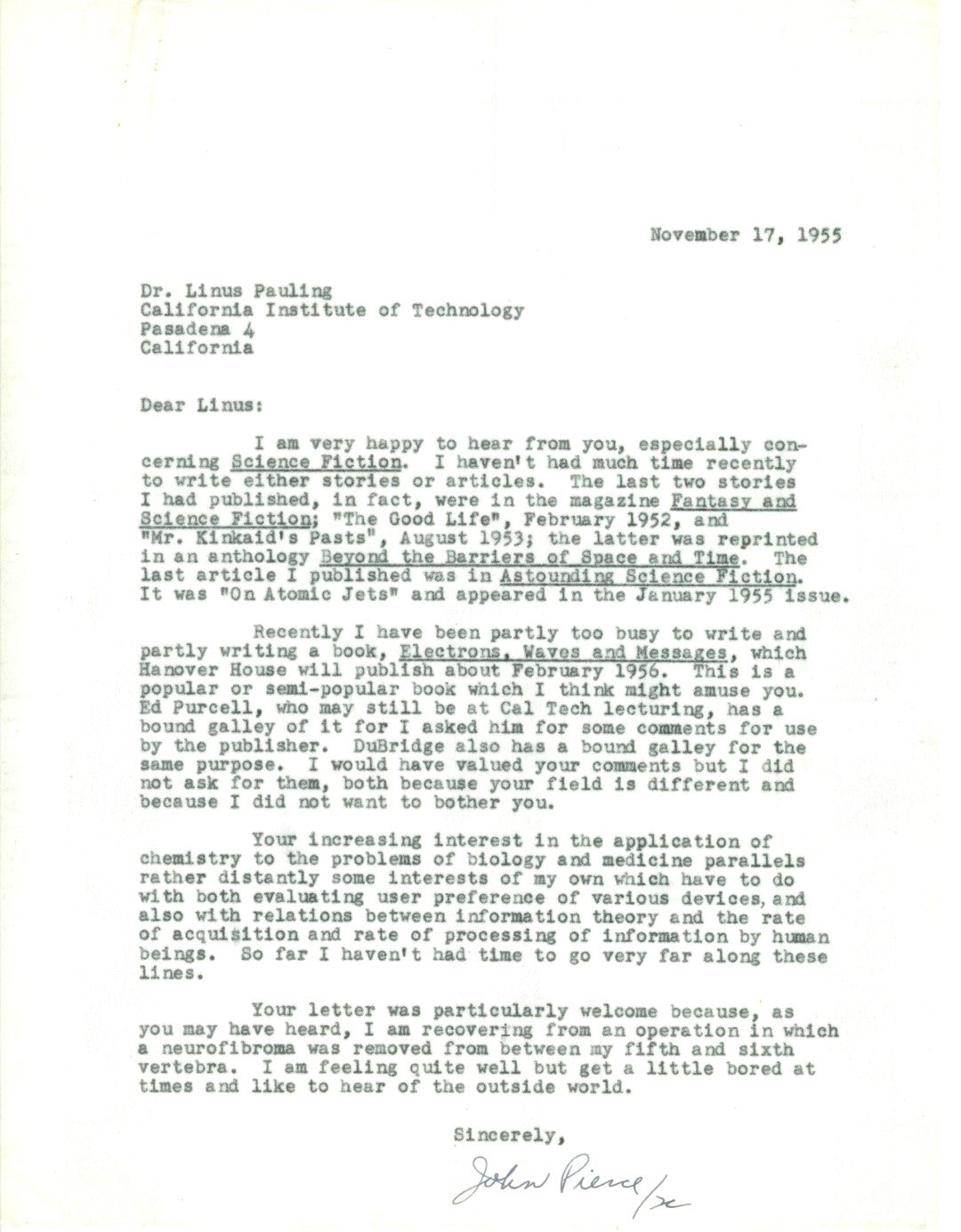 Linus Pauling Letter